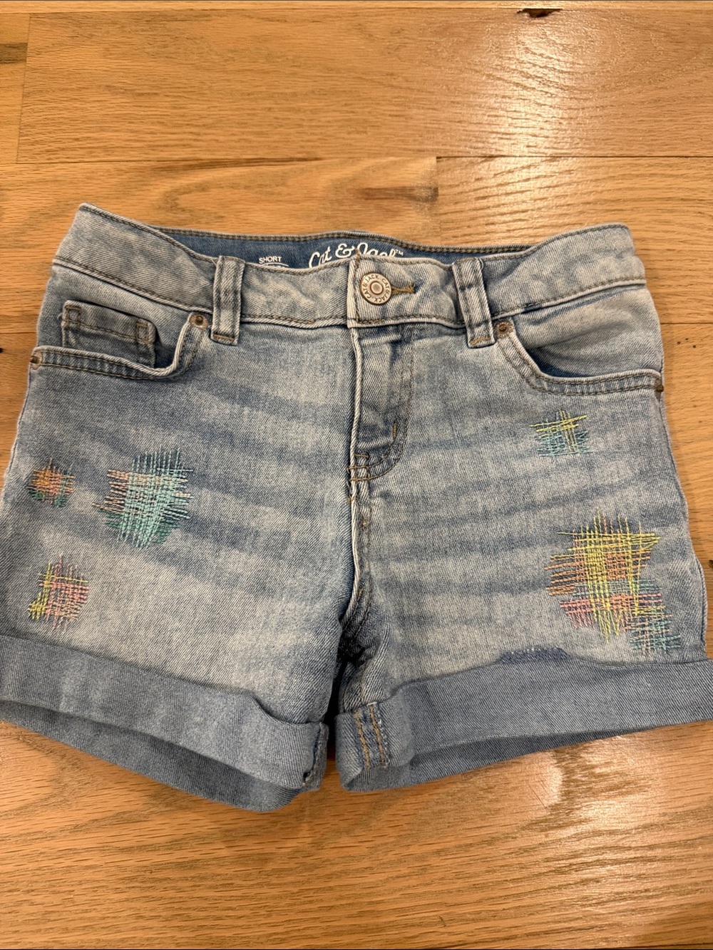 Cat & Jack Light Blue Denim Shorts with Multicolor Embroidery